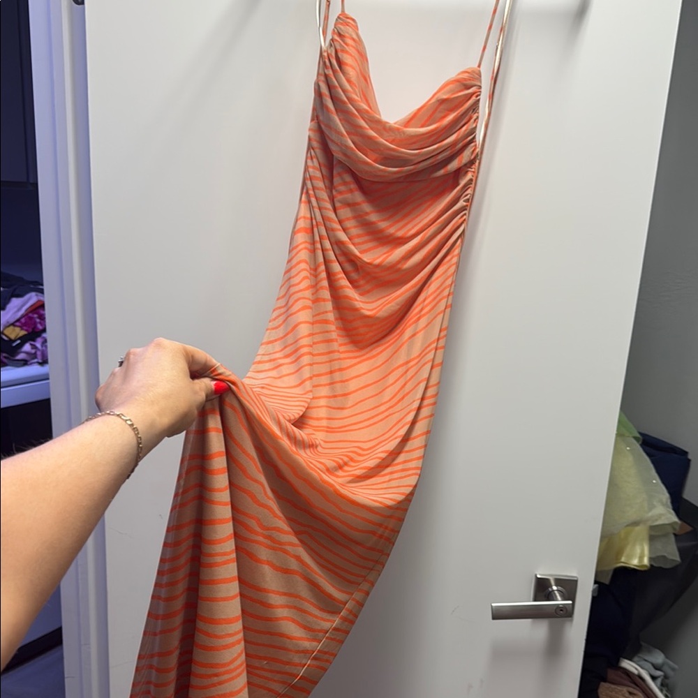 Zara Orange Striped Backless Dress